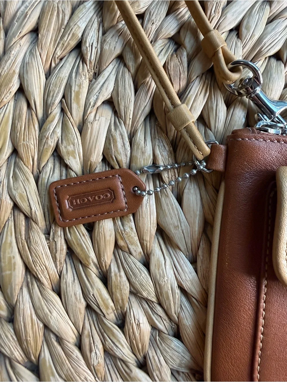 Coach Brown Leather Wristlet Wallet with Tan Trim